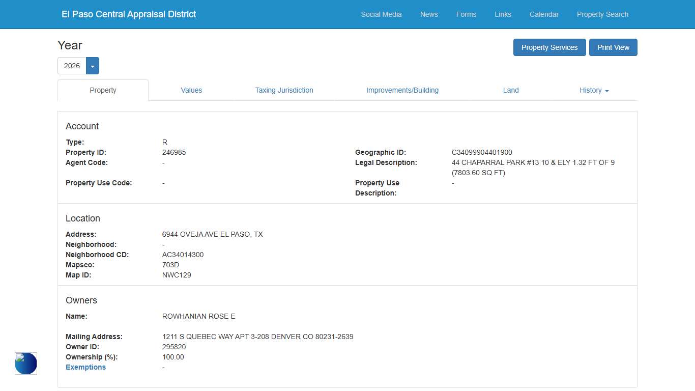 El Paso Central Appraisal District - Details